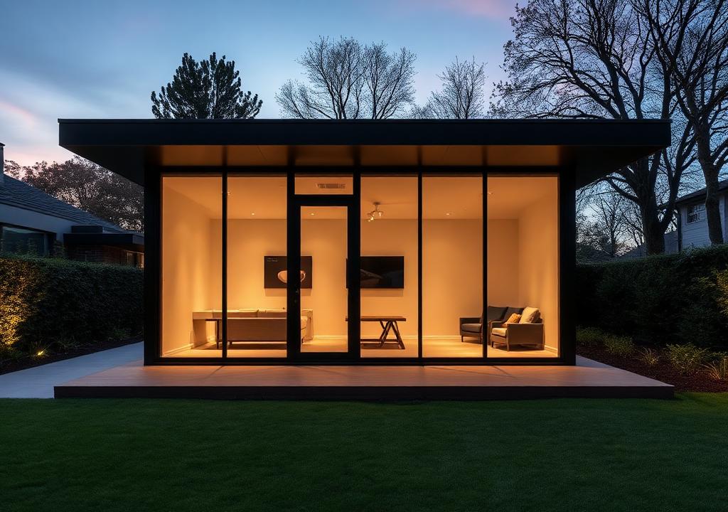 Garden music studio exterior with double-leaf wall build-up
