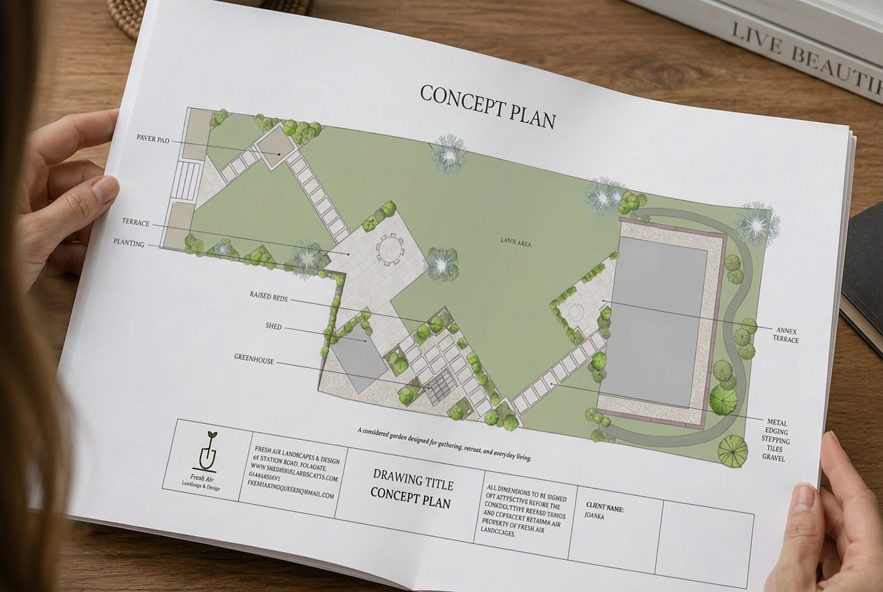 Photorealistic 3D visualisation of a proposed garden design