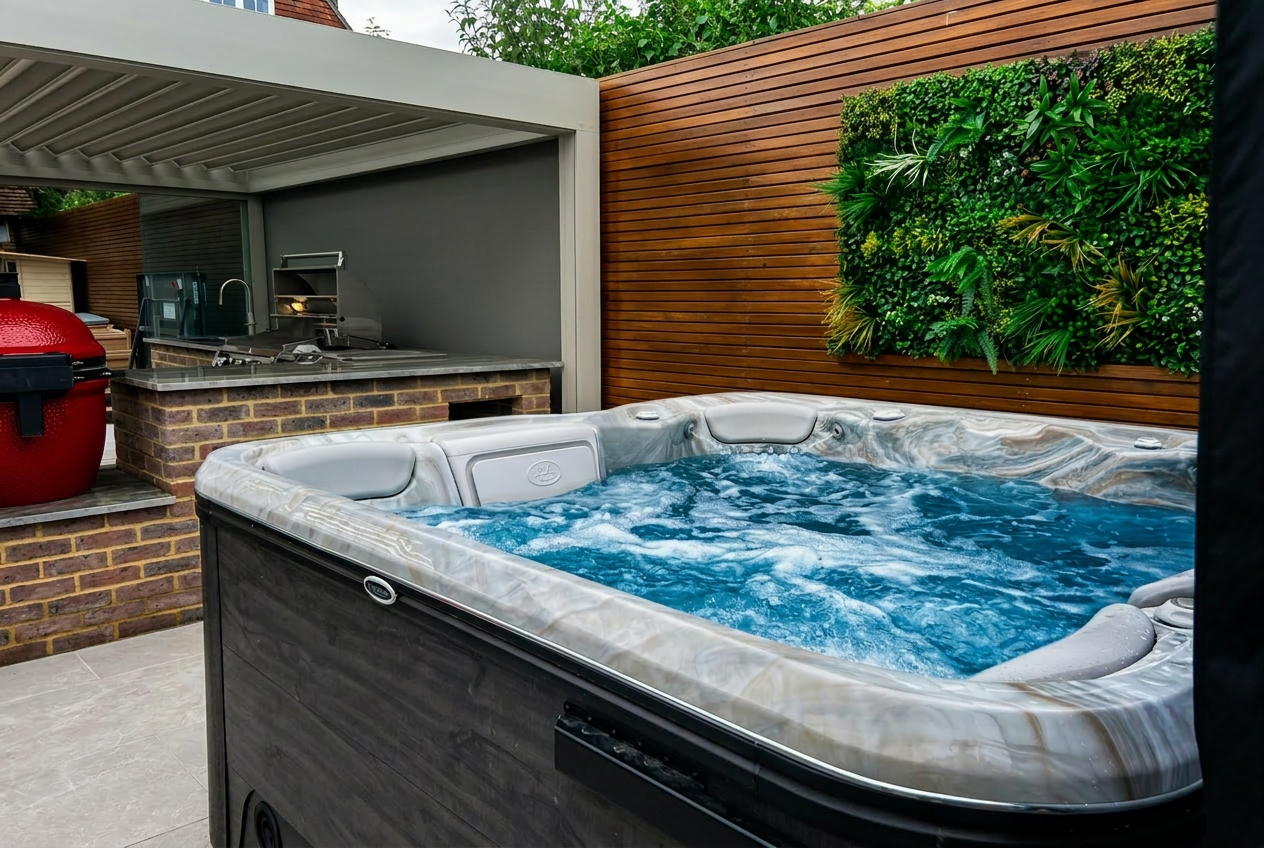 Family garden with dining terrace in Burgess Hill