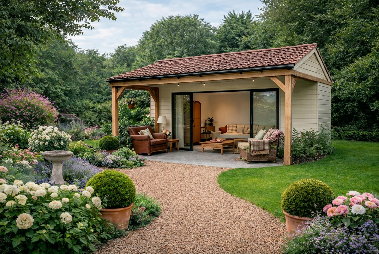 Garden room home office in a Crawley garden