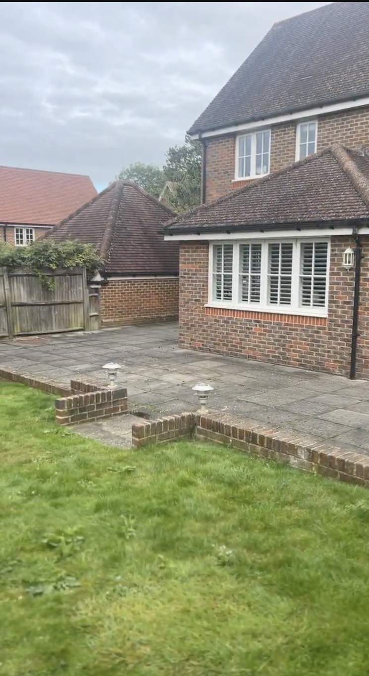 Original Dell garden - patio and raised brick borders before redesign